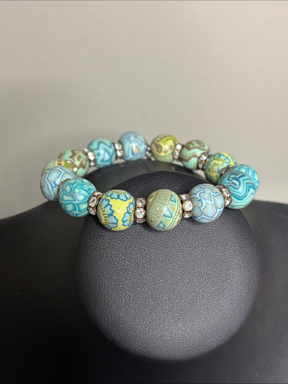 Jilzara Clay Boho Handcrafted Turquoise & Lime Bead Stretch Bracelet